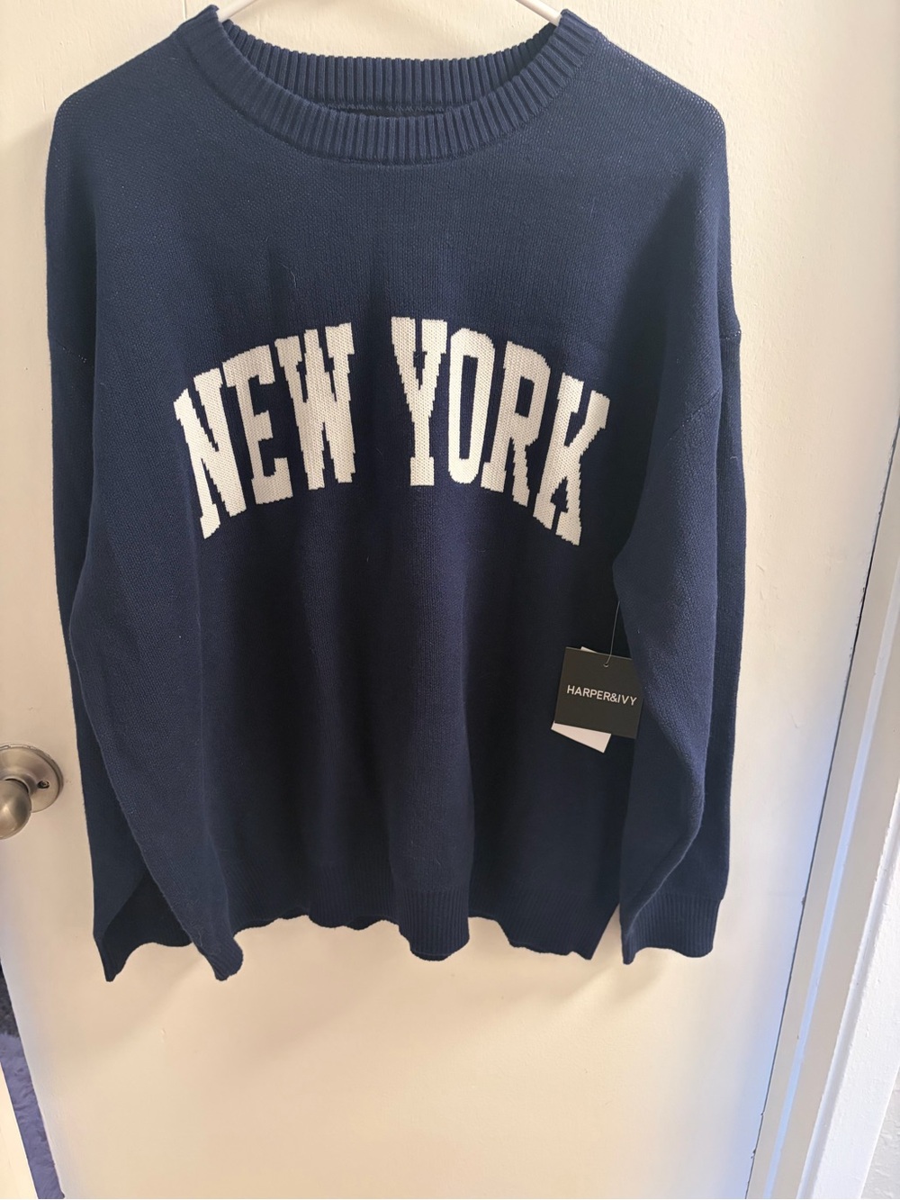 Harper Navy and White NEW YORK Crewneck Sweater